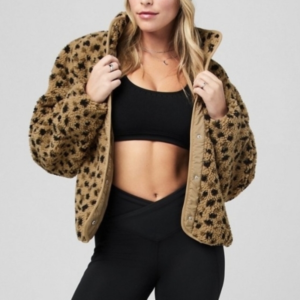 Fablectics Leopard Print Faux Fur Jacket